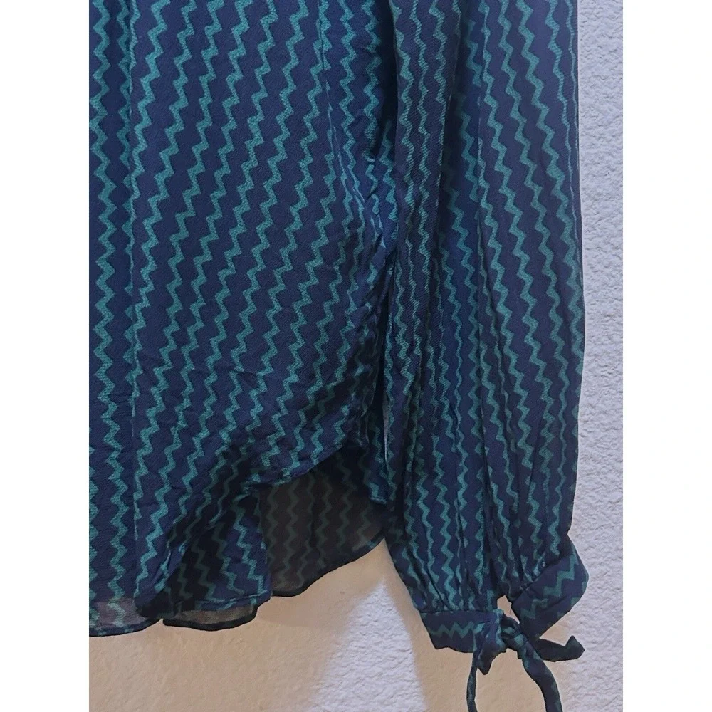 MAEVE Anthropologie Women's XL Viscose Sheer Blouse GREEN &‎ BLUE L/S